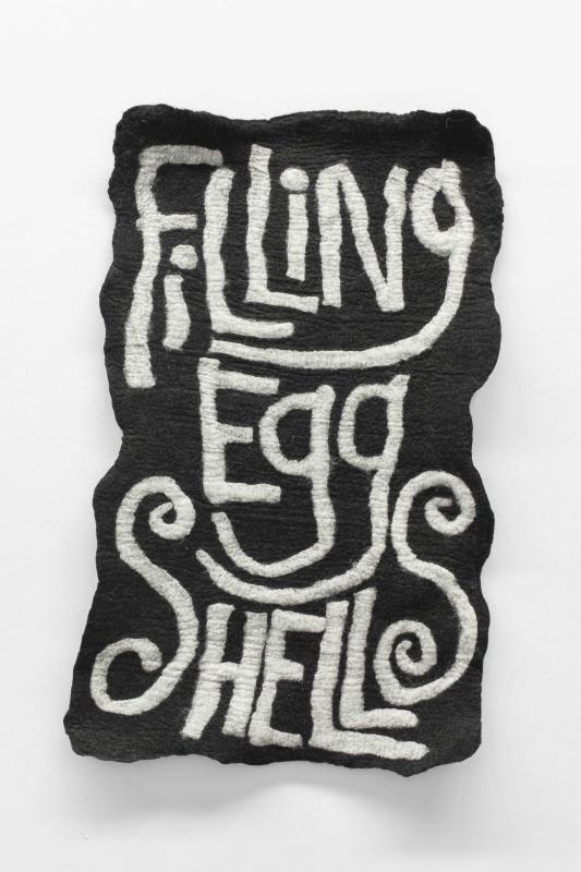 Filling Egg Shells, felted raw wool from Hebridean, Tiroler Bergschaf and Merino sheep, 200 × 80 cm, 2023